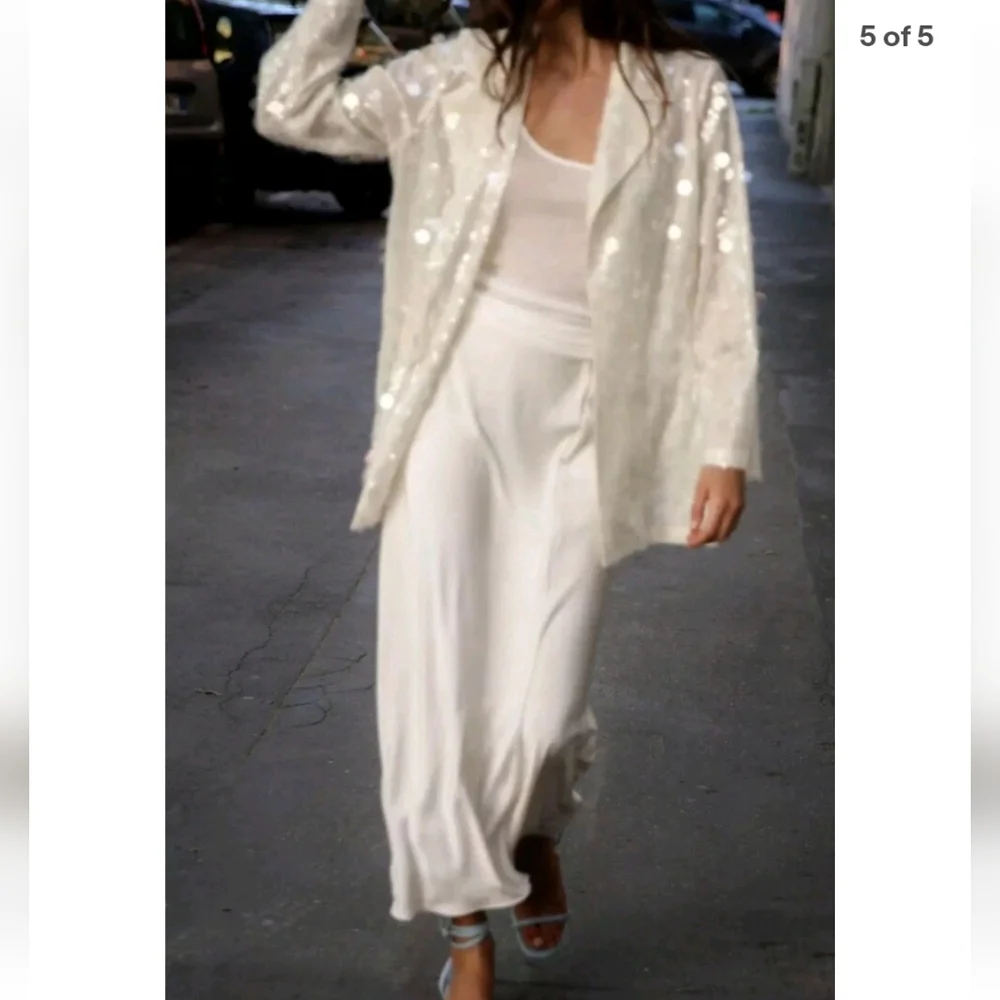 ZARA SEQUIN OPEN FRONT BLAZER Size S Cream - Picture 10 of 16